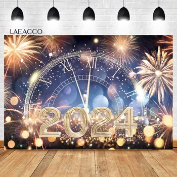 Laeacco שמח 2023 שנה החדשה רקע נוצץ דינור בוקה הילות שעון ספירה לאחור לחג המולד צילום דיוקן רקע