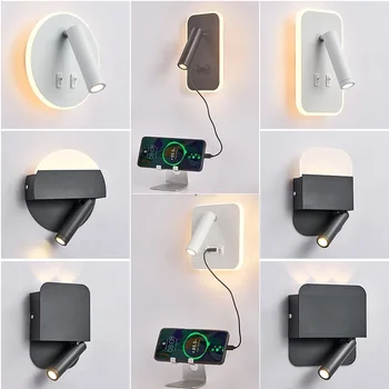 מודרני מינימליסטי Led מנורת קיר USB לטעינה מקורה השינה מנורה המלון ליד המיטה מנורת הקריאה אורות קיר מנורות קיר מתג AC 90~240V