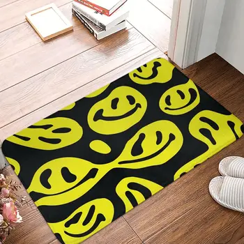 אמבטיה החלקה שטיח צהוב שנמס פרצופים מחייכים פלנל שטיח ברוכים הבאים שטיחון רצפה קישוט השטיח