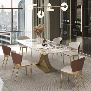 איטלקי אור יוקרה בהיר צפחה מעצב שולחן אוכל מודרני מינימליסטי High-end יצירתי מלבני אבן שיש שולחן