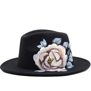 כובעים לנשים קאובוי chapéu לגברים הבריטי כוס כובע פנמה ג ' אז כובע אלגנטי של נשים משלוח חינם צייר גרפיטי פרח