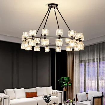 סגנון חדש בסלון נברשת פוסט-מודרני פשוט וקל יוקרה מפוארת גביש מעגל מנורות חדר אוכל חדר השינה הזהב