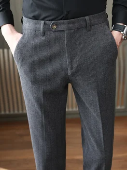 סתיו חורף צמר מכנסיים גברים Slim Fit עסקים שמלה מכנסיים זכר מזדמן במשרד חברתית המכנסיים תחפושת A119