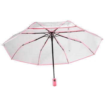 שקוף מטריה אוטומטית מטריית גשם נשים גברים שמש גשם אוטומטי מטריה קומפקטי מתקפל Windproof סגנון ברור מטריה