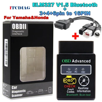 ELM327 V1.5 Bluetooth אנדרואיד Windows עבור ימאהה עבור הונדה EFI אופנוע 3+4+6pin כדי 16PIN OBD2 אופנוע OBD 2 כבלים אשמתו