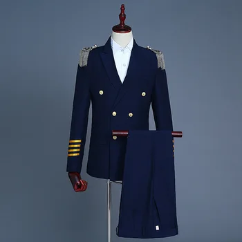 קפטן קצין מלח מלחים תחפושת Mens מעיל חליפה צבאית 