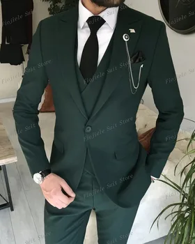 ירוק כהה עסקים, חליפת חתן השושבין גברים טוקסידו מסיבת חתונה רשמית אירוע 3 חתיכה להגדיר את הז ' קט ומכנסיים C14