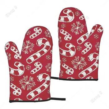 אדום סוכרייה עיצוב חג המולד, כפפות נשים מטבח כפפות 2pcs ברביקיו כפפות תנור כפפות עמידות בחום לבישול