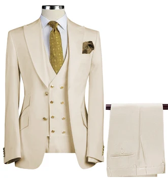 גברי חליפות 3 חלקים Slim Fit עסקים חליפות חתן צבא ירוק אצילי אפור לבן טוקסידו רשמית חליפת חתונה(קט+מכנסיים+וסט)