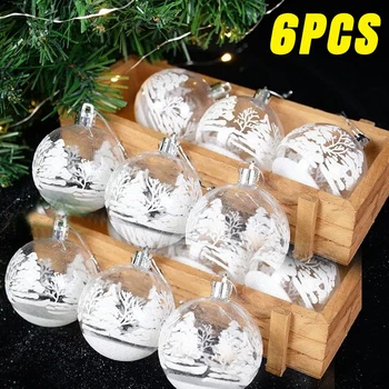 6PCS לבן חג המולד כדור פלסטיק פתית שלג כדורי קישוטי עץ חג המולד תלוי תליונים הביתה חג שמח מסיבת קישוט