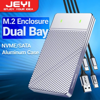 JEYI כפול מפרץ M. 2 NVMe SATA SSD המתחם, USB 3.2 Gen 2 10Gbps אלומיניום במקרה M. 2 PCIe 2280/60/42/30 SSD. תמיכה UASP לקצץ