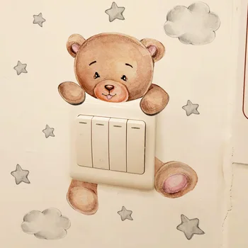 קריקטורה דוב כוכב להחליף מדבקה על ילדה תינוק בחדר השינה קישוט קיר דבק עצמי עיצוב הבית טפט חמוד מדבקות קיר