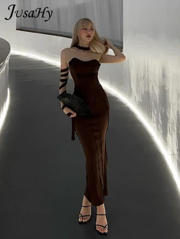 JusaHy נשים חדש Y2K מוצק ספגטי רצועת חם שמלות מקסי אלגנטי טלאים Suspender חג סקסי ללא משענת שיק להתלבש 2023