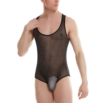 גברים סקסי תחתוני רשת לנשימה ארוטי חולצה ללא שרוולים פיג ' מה לראות דרך אפוד מזדמן סרבל