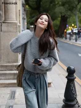 סוודרים לנשים ברחוב אסתטי משרד ליידי סגנון קוריאני סריגה הסתיו כל-התאמה עדכני טמפרמנט שרוול ארוך המכללה