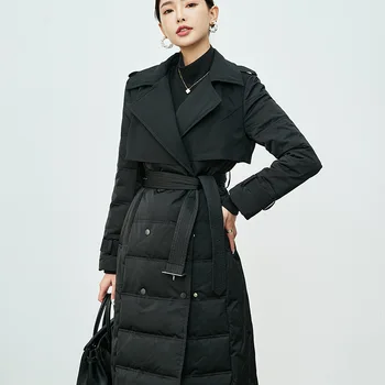 2023 אופנה חדשה מזויף שני חלקים מעיל רוח למטה מעיל ארוך המעיל החם מוצק צבע אור יוקרה, בגדי נשים