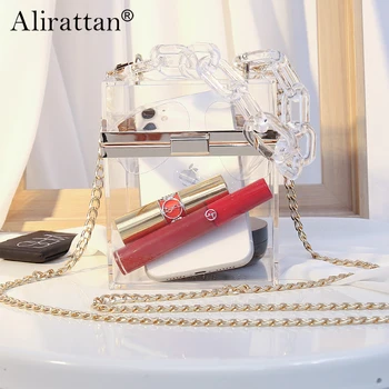 Alirattan 2024 חדש אקריליק שקוף תיקים לנשים ריבוע כף היד אופנה כל-התאמה שרשרת תיק שק הראשי פאטאל