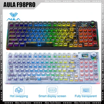 Aula F98pro אלחוטית המשחקים מכני מקלדת שקופה RGB LED אורות Bluetooth חם להחליף טבליות מחשב נייד E-ספורט-Windows/mac