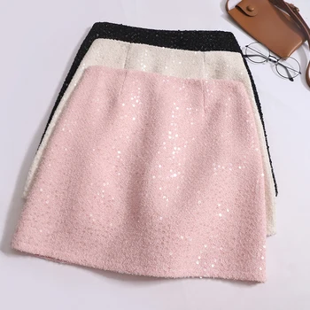 סתיו, חורף סגנון קוריאני חדש נצנצים מגוונים סלים קו היפ-מחבק חצאית קצרה עבור נשים בגזרה גבוהה להרזיה חצאית