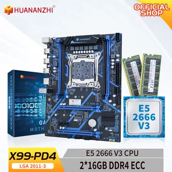 HUANANZHI X99 PD4 LGA 2011-3 XEON לוח האם X99 עם Intel E5 2666 v3*2 16G DDR4 RECC קומבו קיט סט M. 2 NVME SATA
