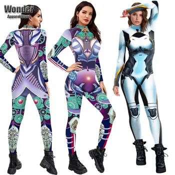 נשים גברים הדפסת 3D ליל כל הקדושים Cosplay תלבושות אנימה מבוגרים פאנק סגנונות מכונת רובוט משחק תפקידים להתלבש סרבל