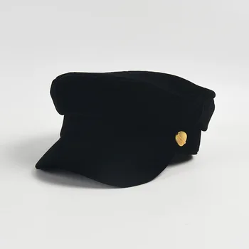 הסתיו-חורף החדשה אופנה קטיפה שחור חיל הים קאפ נשים הבריטי רטרו מאות שטוח העליון כתב את הכובע