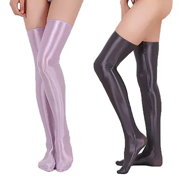 נשים סקסיות שמן מבריק תחתונה גבוהה גרבי ניילון מבריק מוצק גבוהים ירך גמיש גרביים לראות דרך הלבשה תחתונה מועדון קוספליי