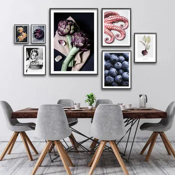 מזון פוסטר ולהדפיס תמנון ארטישוק פירות ירקות בד ציור קיר אמנות התמונה המטבח חדר האוכל למסעדה עיצוב