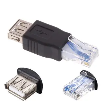 USB 2.0 נקבה כדי RJ45 זכר מתאם העברת כבל קריסטל בראש רשת מחבר כבל USB AF/8P RJ45