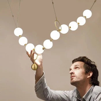 מודרני זכוכית לבנה כדור Led אורות תליון למסעדה הול יצירתי שרשרת עיצוב Decro גופי תאורה עם 10 נורות