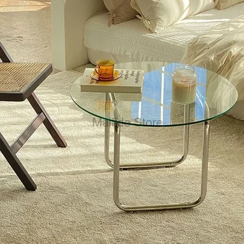 נורדי זכוכית שולחנות קפה אור יוקרה הרהיטים בסלון ביתי מודרני שקוף שולחן נמוך מינימליסטי סיבוב ספה שולחן צד