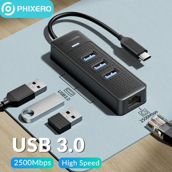 PHIXERO USB Ethernet Adapter 1000/Mbps USB3.0 HUB RJ45 Lan עבור המחשב הנייד Xiaomi Mi Box Macbook Windows USB-C-HUB כרטיס רשת
