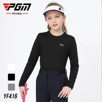 PGM גולף ביסוד בנות שרוול ארוך חולצת טריקו אופנה סתיו-חורף למתוח בגדי ילדים קרים וחמים הגנה