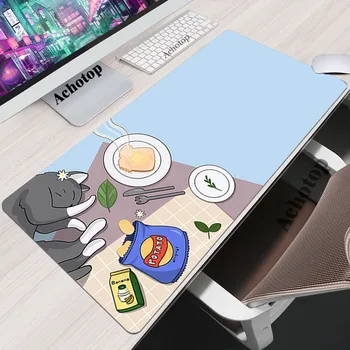 כחול Mousepads חמוד Mousepad Kawaii חתול גדול העכבר מחצלת גדולה, שולחן רפידות XXL 100x55cm משטח עכבר גדול מקלדת Mause מחצלות עבור מחשב נייד