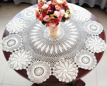 עגול סרוג בעבודת יד מפת השולחן עשוי בסגנון וינטג ' לבן שולחן מפת שולחן כותנה צבעוניים