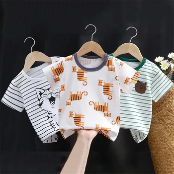 קיץ תינוק חולצת אופנה קריקטורה בנות Tees שרוול קצר מכותנה בנים לכל היותר קוריאנית מזדמן בגדי ילדים עבור 0-7Y דברים זולים