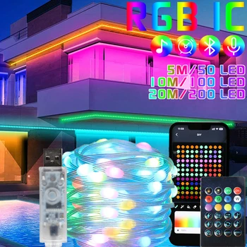 RGB פיות אורות LED DIY אפליקציה חכמה Bluetooth-USB תואם מחרוזת מנורה חיצונית שליטה מרחוק בבית מסדרון גרלנד קישוט