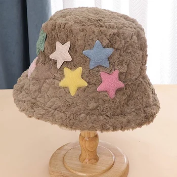 חורף כובע דליים אישה דמוית פרווה פלאפי חמים כובעים פישמן דלי כובע פנמה כוכב דיג לעבות קטיפה, צמר אגן כמוסות