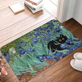 אנטי להחליק שטיחון האמבטיה שטיח ואן גוך חתול שחור הרצפה שטיח כניסה הדלת שטיח דקורטיבי מקורה