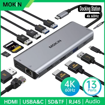 MOKiN USB C רכזת משולש סוג תצוגה C מתאם HDMI 4K 60Hz, USB3.0,DP, פ 