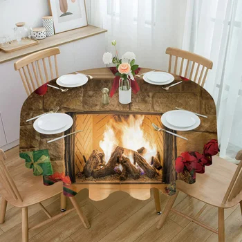 חג שמח אח עגול מפת שולחן עמיד למים מסיבת חתונה כיסוי שולחן חג המולד שולחן האוכל המפה