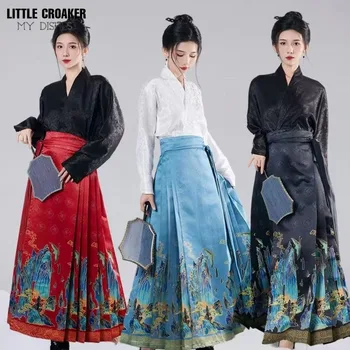 בציר היומי Hanfu פני סוס חצאית נשים האן בוק סינית מסורתית Hanfu חולצה אדום כחול שחור קפלים החצאית Mamianqun