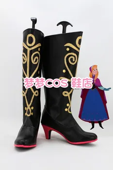 דמויות אנימה נעליים אנה Cosplay מגפיים שחור לבן ארוך מגפיים עם עקבים גבוהים