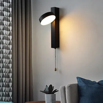 נורדי מנורות קיר עם משוך את מתג סיבוב המיטה קיר אור שחור לבן צבע מקורה בסלון במעבר גופי תאורה