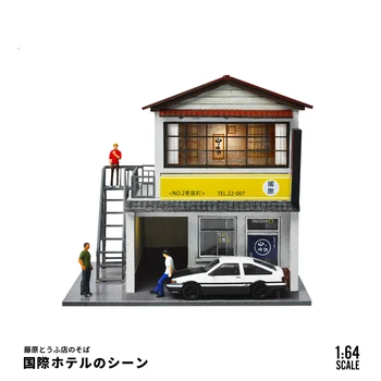 דיורמה 1/64 מוסך דגם יפני בעיר נוף לרחוב בניית חניה לרכב תצוגת רקע זירת דגם צעצוע מתנות