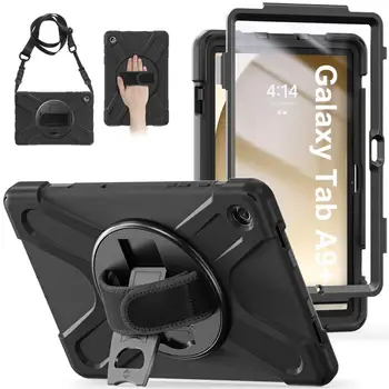 360 מסתובב Case For Samsung Galaxy Tab A9 SM-X110 X115 X117 A9 בנוסף X210 X216 X218 3 שכבת להגן על כיסוי היד רצועת כתף