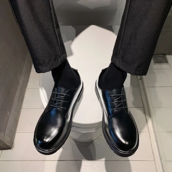 נעלי גברים 2023 הקיץ הבריטי שחור מזדמנים נעלי עור גברים סטודנטים עסקים ראש גדול עבודה האופנה ShoesGenuine Leathe