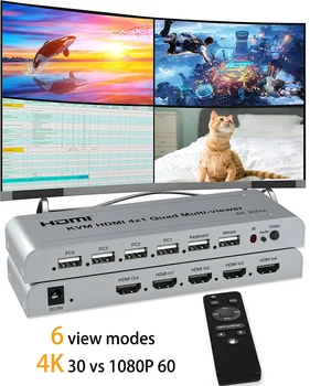4K HDMI Multiviewer 4x1 Quad רב-הצופה חלקה Switcher 4 ב-1 1080p 60hz 6 לפצל מצבי PS4 המצלמה למחשב צג טלוויזיה