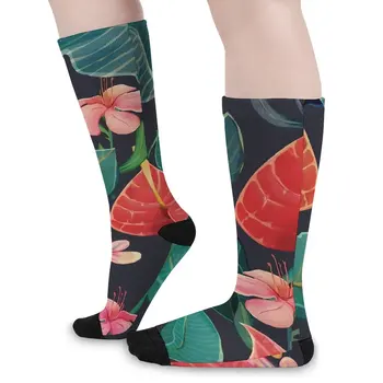 טרופי פרחוני גרביים פרחים ורודים מותאם אישית Harajuku גרבי חורף נגד החלקה גרביים כמה חיצוני רך גרביים