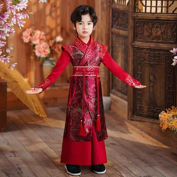 חדש באיכות גבוהה רקמה שונה טאנג תחפושת סינית מסורתית בסגנון Hanfu אדום השנה תחפושת מגניב ילד Cosplay המדים